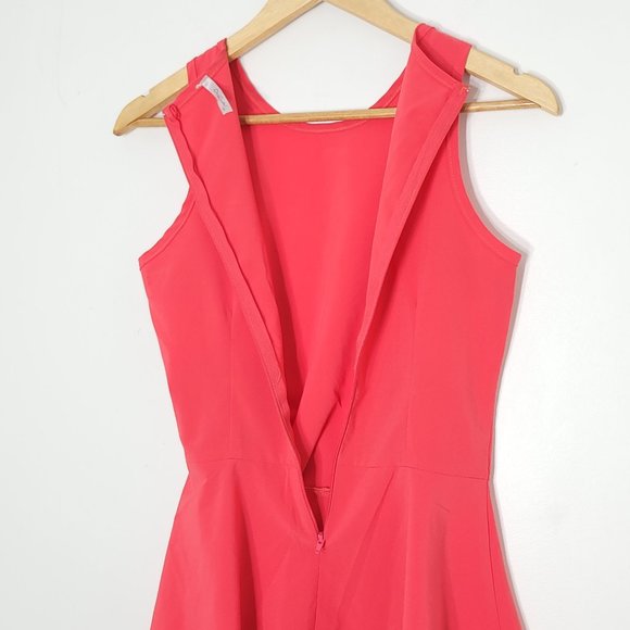 New Town Women Orange Coral Sleeveless Back Zipper Asymmetric Faux Wrap Tank Top - Picture 5 of 9